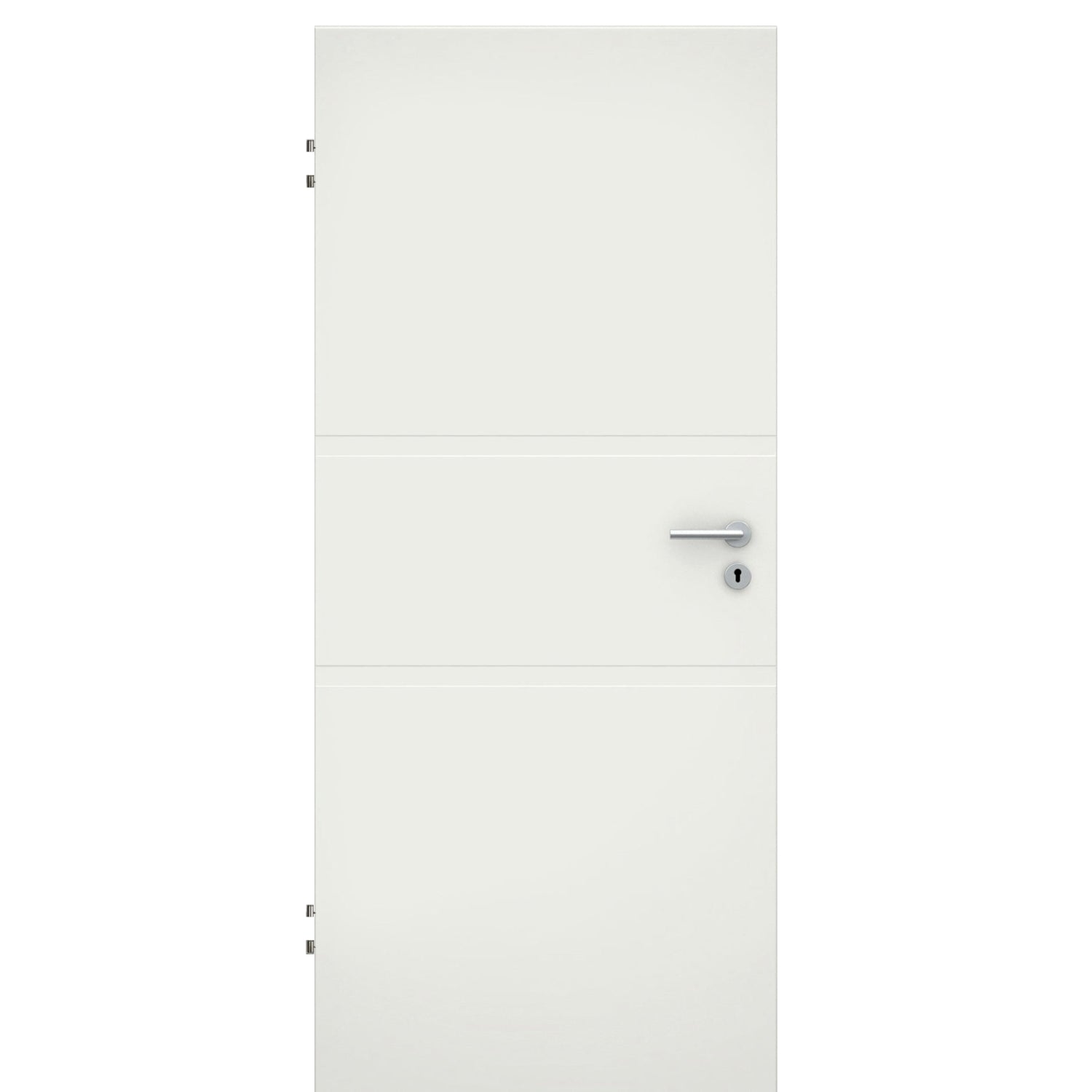 Wohnungseingangstür soft-weiß 2 breite Rillen Eckkante SK1 / KK3 - Modell Designtür QB21