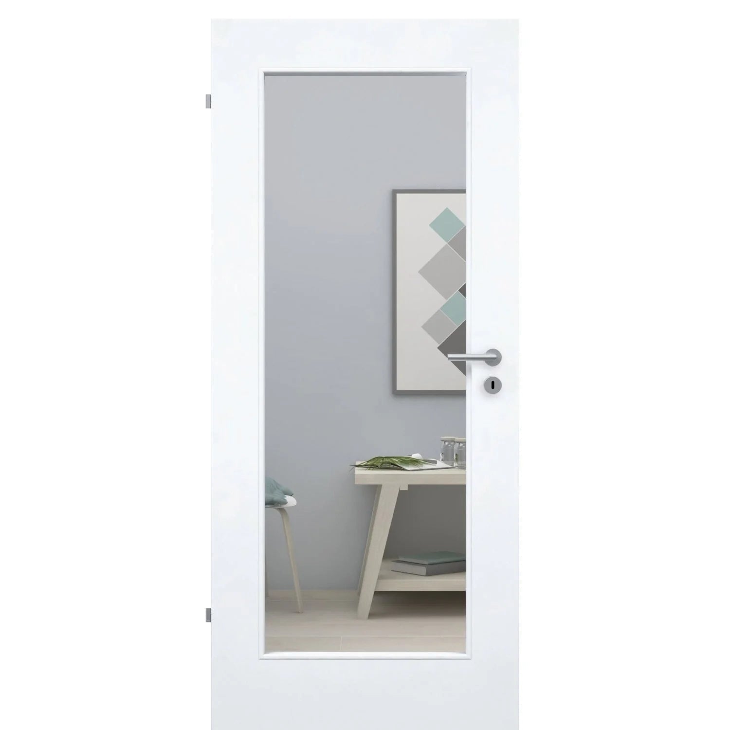Zimmertür brillant-weiß Stiltür mit 1 Kassette und Lichtausschnitt Designkante - Modell Stiltür M13LA