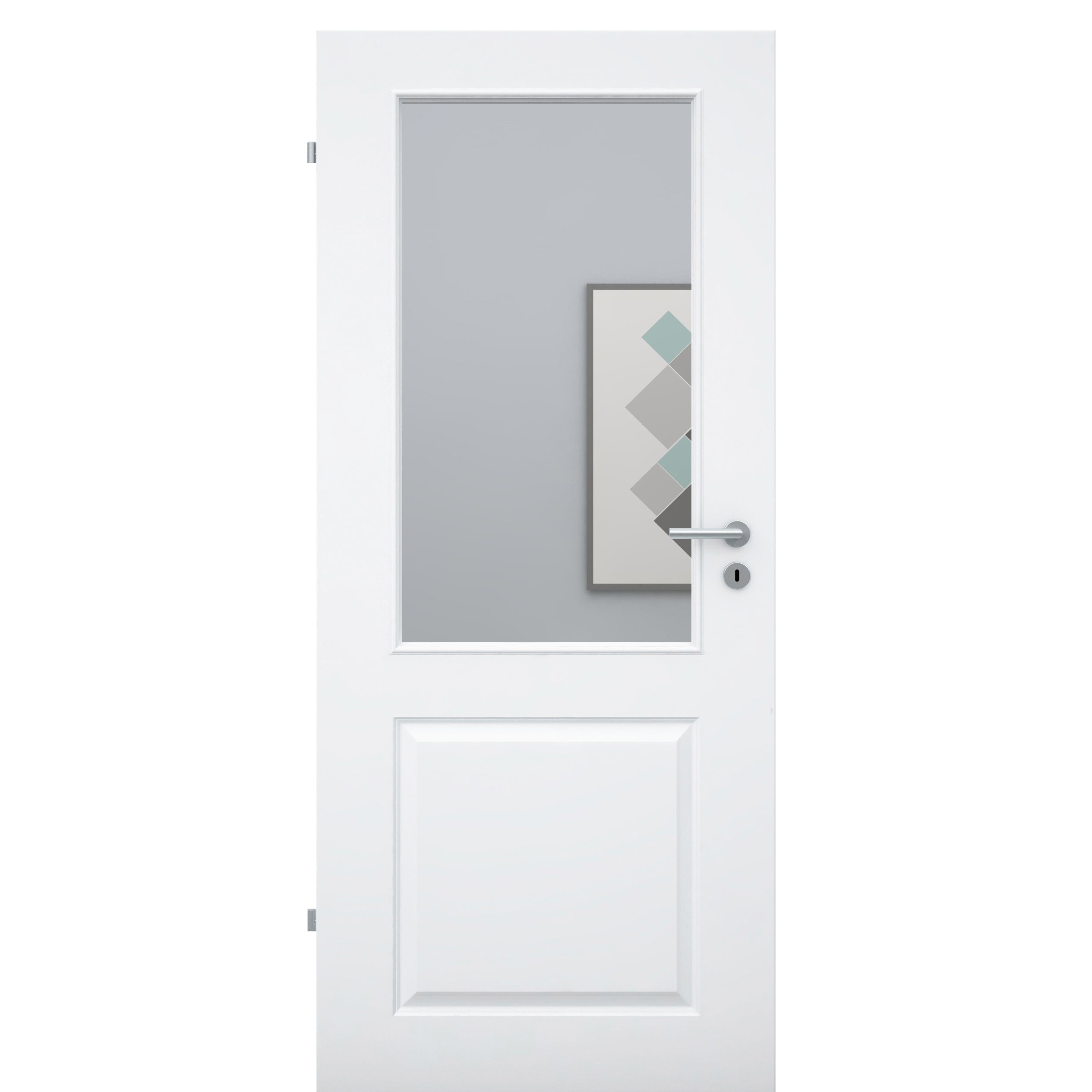 Zimmertür mit Lichtausschnitt brillant-weiß 2 Kassetten Designkante - Modell Stiltür K23LA