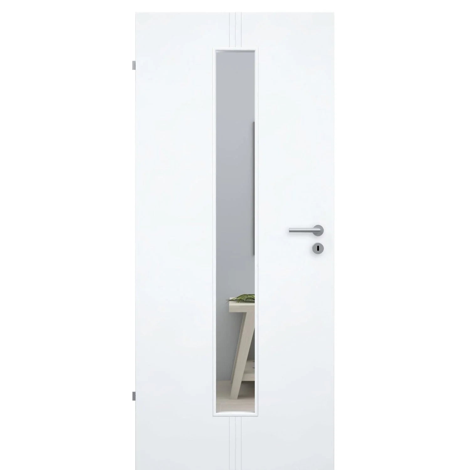 Zimmertür mit Lichtausschnitt brillant-weiß 3 Rillen aufrecht Designkante - Modell Designtür VM33LAM