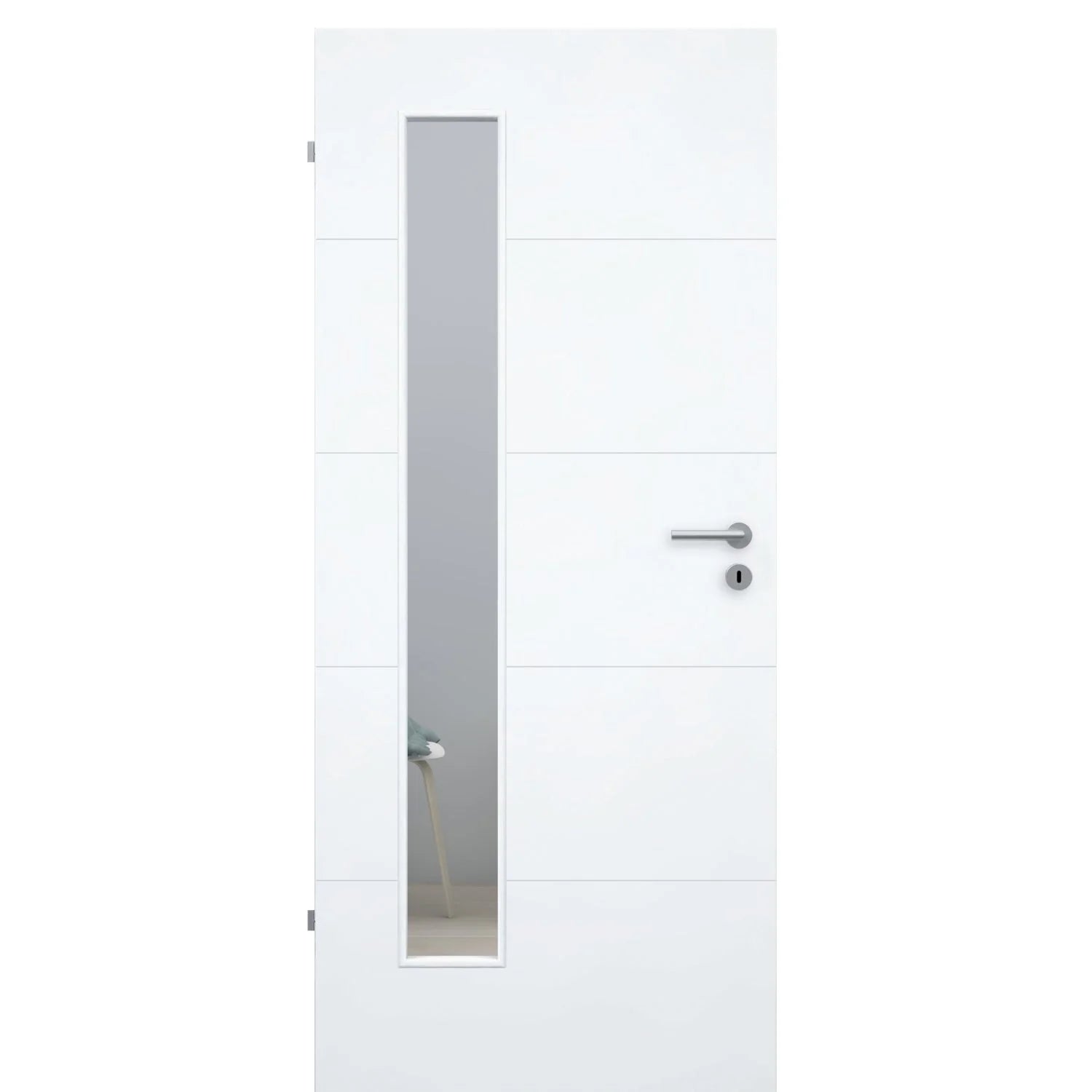 Zimmertür mit Lichtausschnitt brillant-weiß 4 Rillen Designkante - Modell Designtür Q43LAB