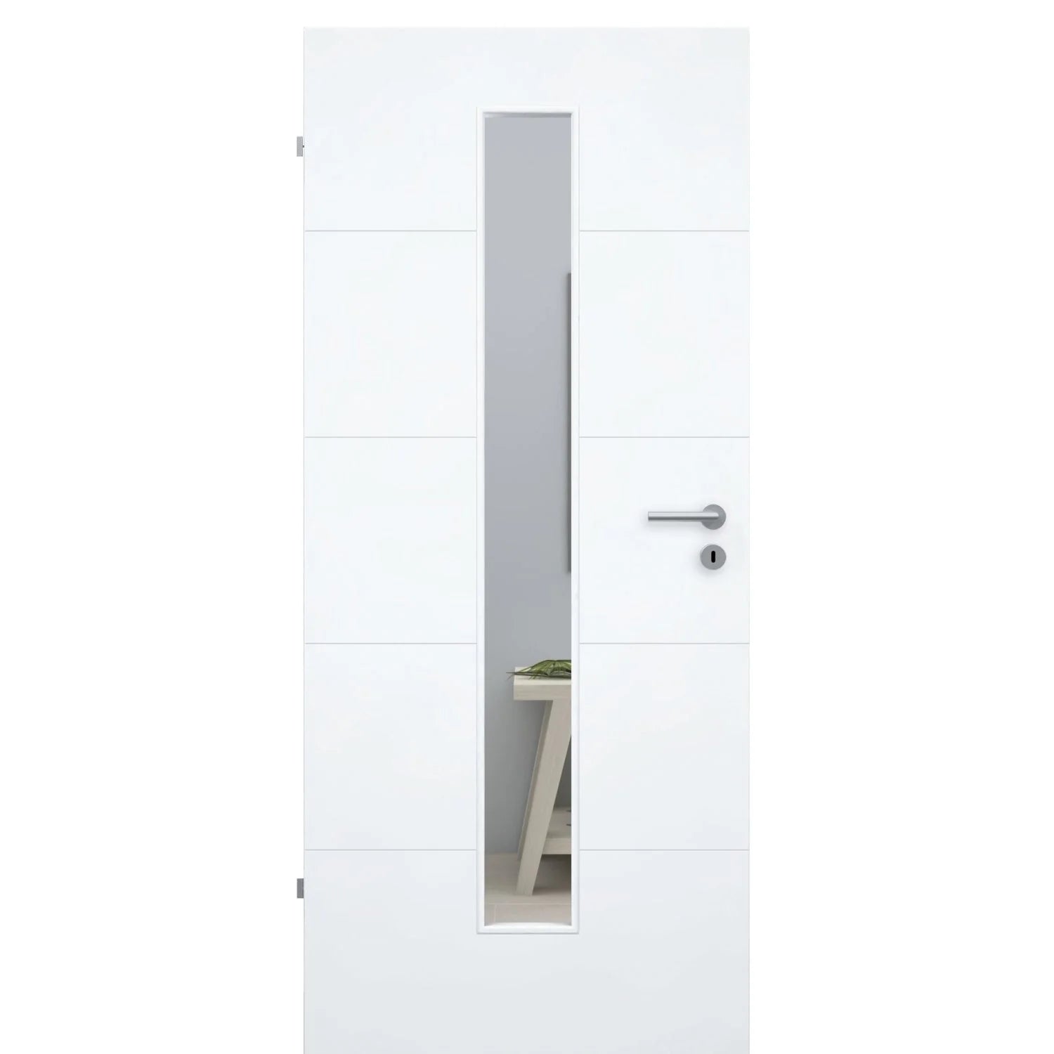 Zimmertür mit Lichtausschnitt brillant-weiß 4 Rillen Designkante - Modell Designtür Q43LAM