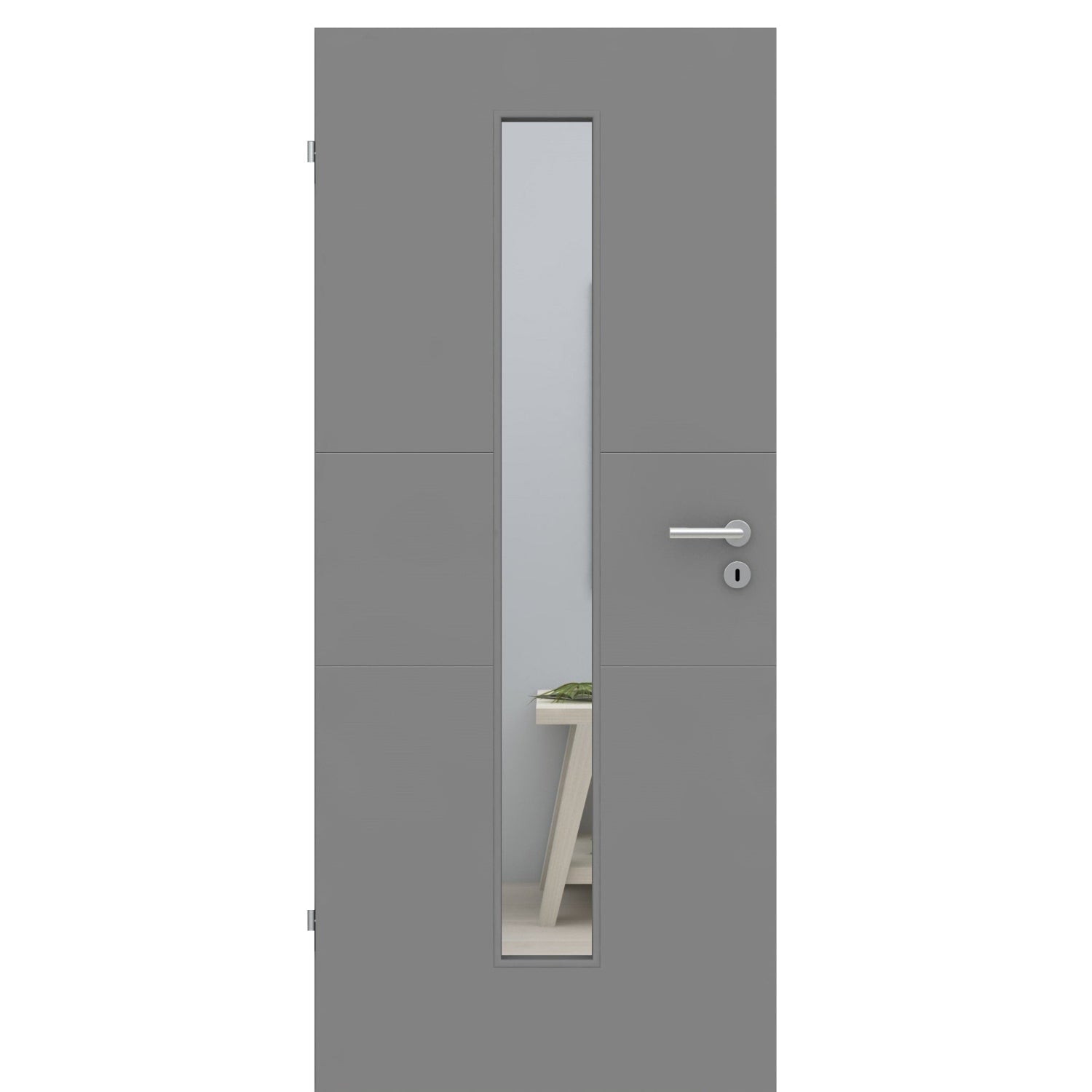 Zimmertür mit Lichtausschnitt grau 2 Rillen quer Designkante - Modell Designtür Q27LAM