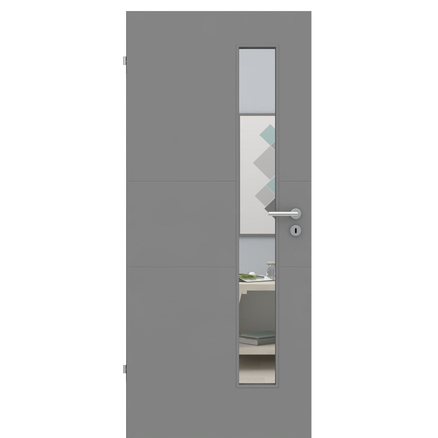 Zimmertür mit Lichtausschnitt grau 2 Rillen quer Designkante - Modell Designtür Q27LAS