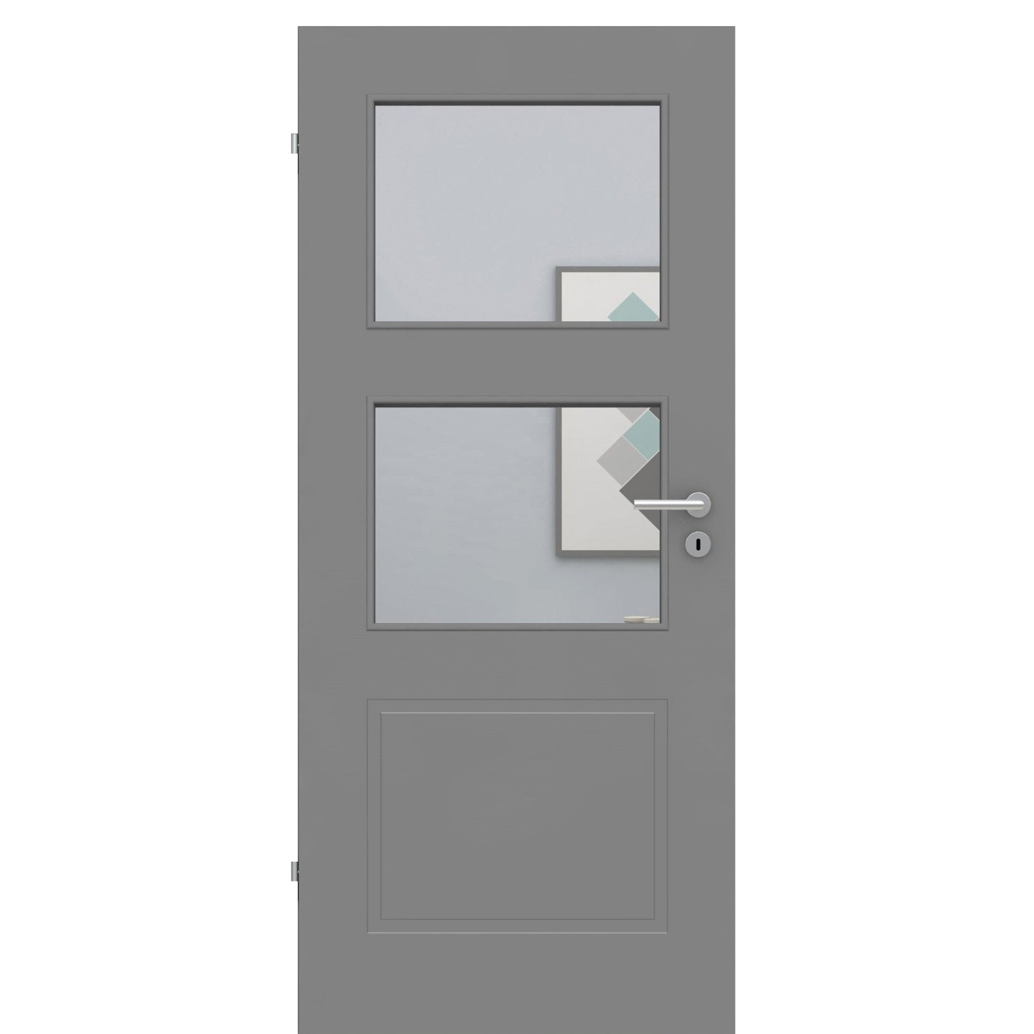 Zimmertür mit Lichtausschnitt grau 3 Kassetten Designkante - Modell Stiltür M37LA2