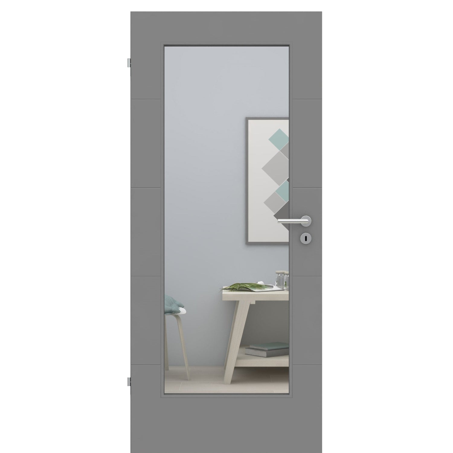 Zimmertür mit Lichtausschnitt grau 4 Rillen quer Designkante - Modell Designtür Q47LA
