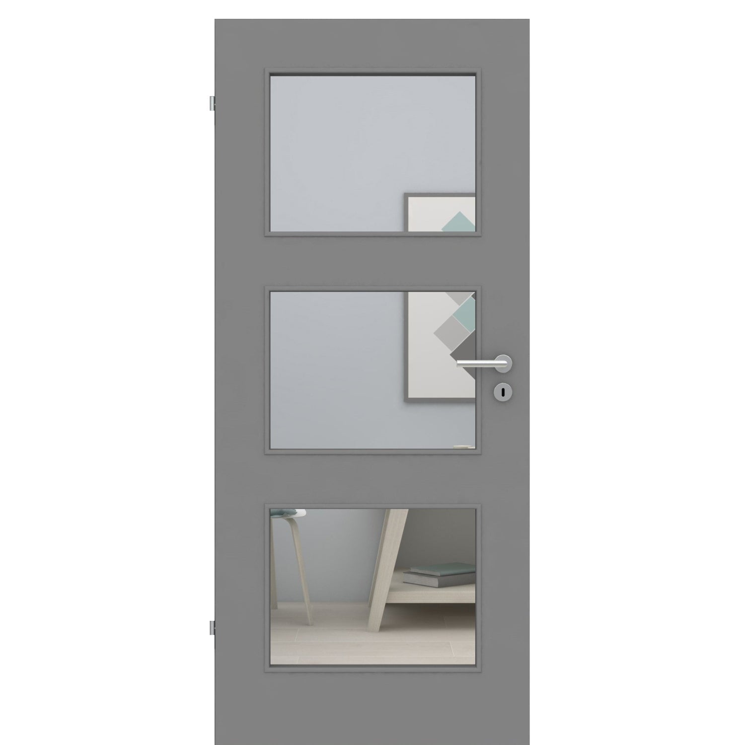 Zimmertür mit Lichtausschnitt grau glatt Designkante - Modell LA3