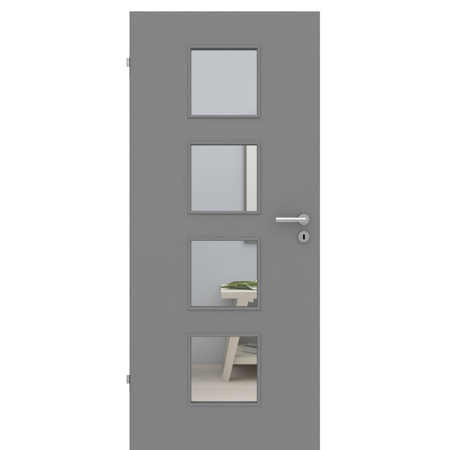 Zimmertür mit Lichtausschnitt grau glatt Designkante - Modell LA4