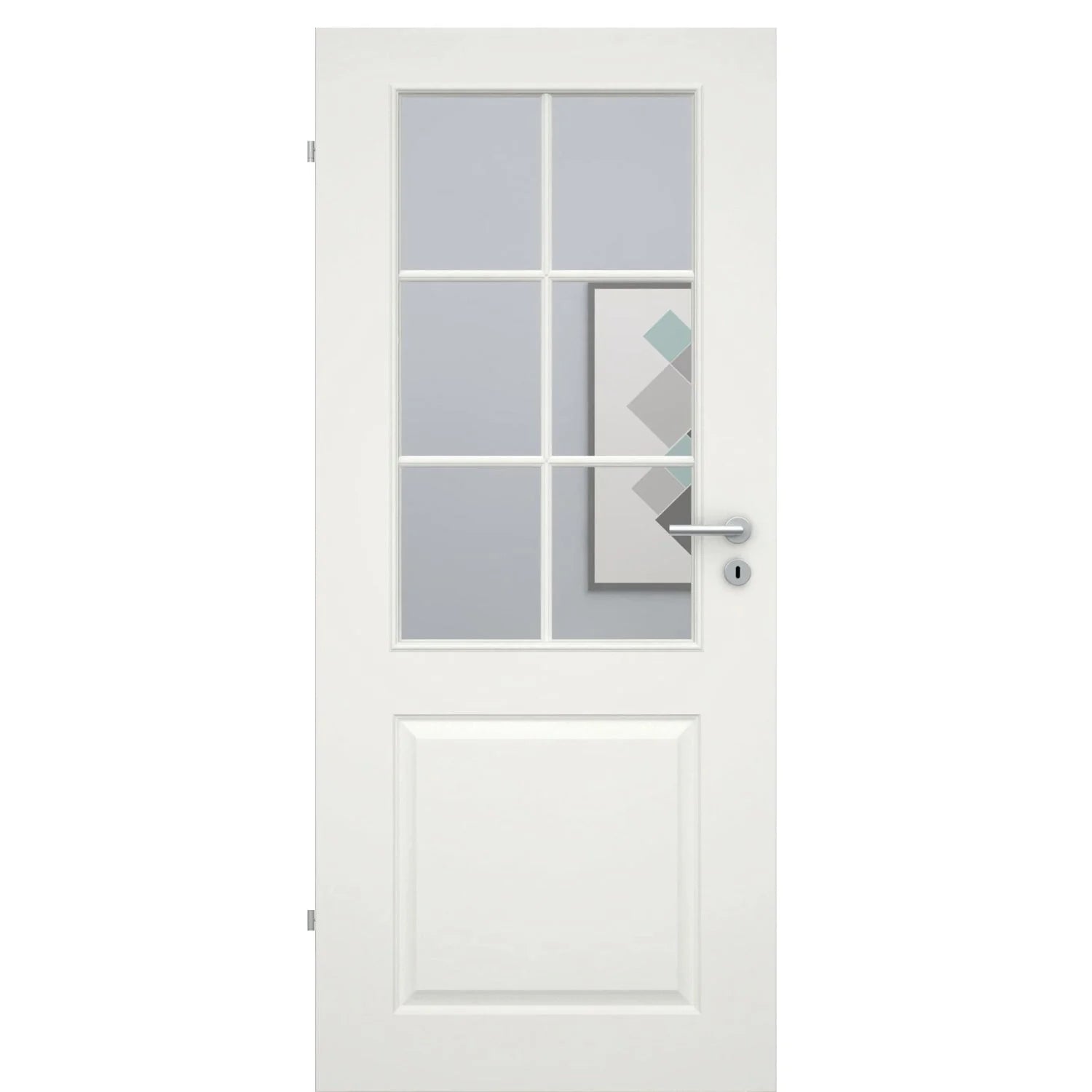 Zimmertür mit Lichtausschnitt mit Sprossenrahmen standard soft-weiß 2 Kassetten Eckkante - Modell Stiltür K21LASPS