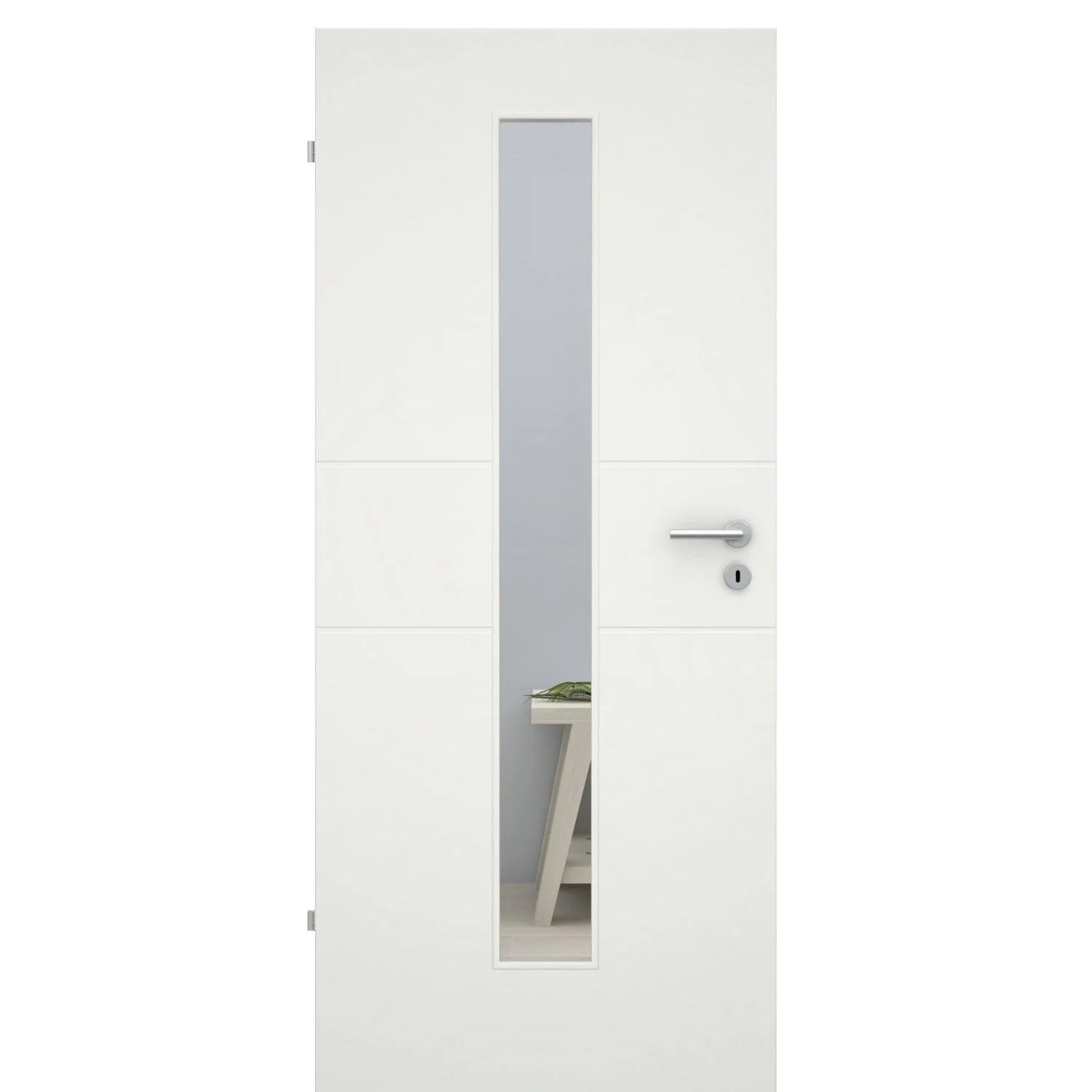Zimmertür mit Lichtausschnitt soft-weiß 2 Rillen Eckkante - Modell Designtür Q21LAM