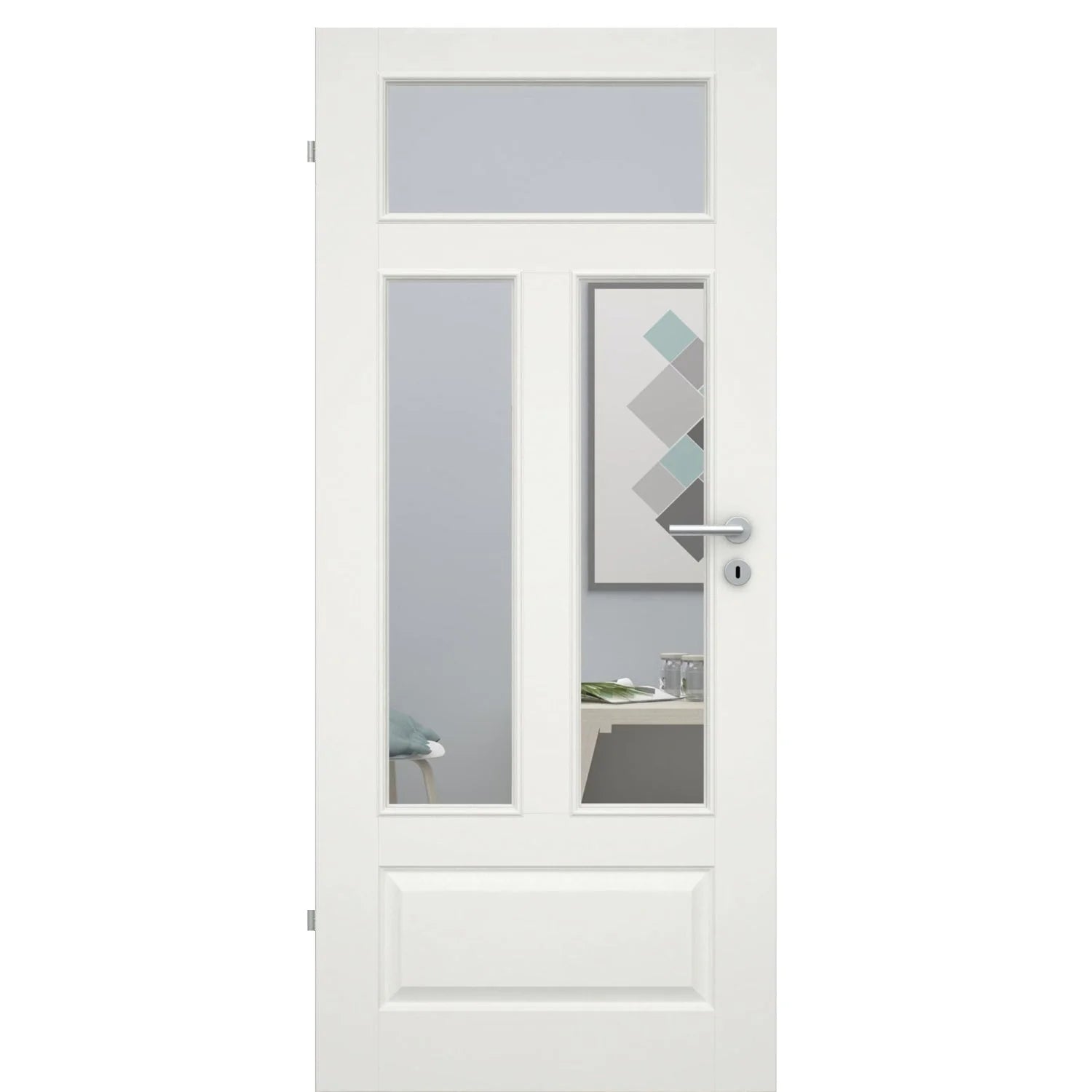Zimmertür mit Lichtausschnitt soft-weiß 4 Kassetten Quer Rundkante - Modell Stiltür KQ41LA3
