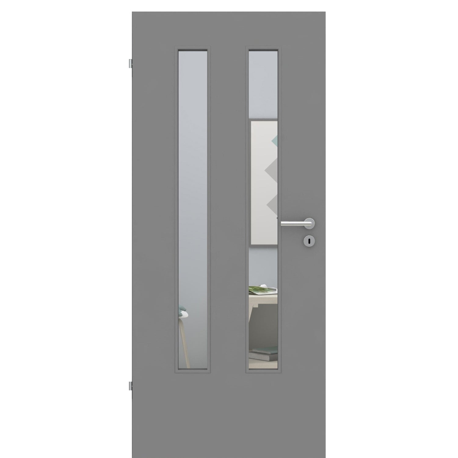 Zimmertür mit Lichtausschnitt vertikal grau glatt Designkante LA6