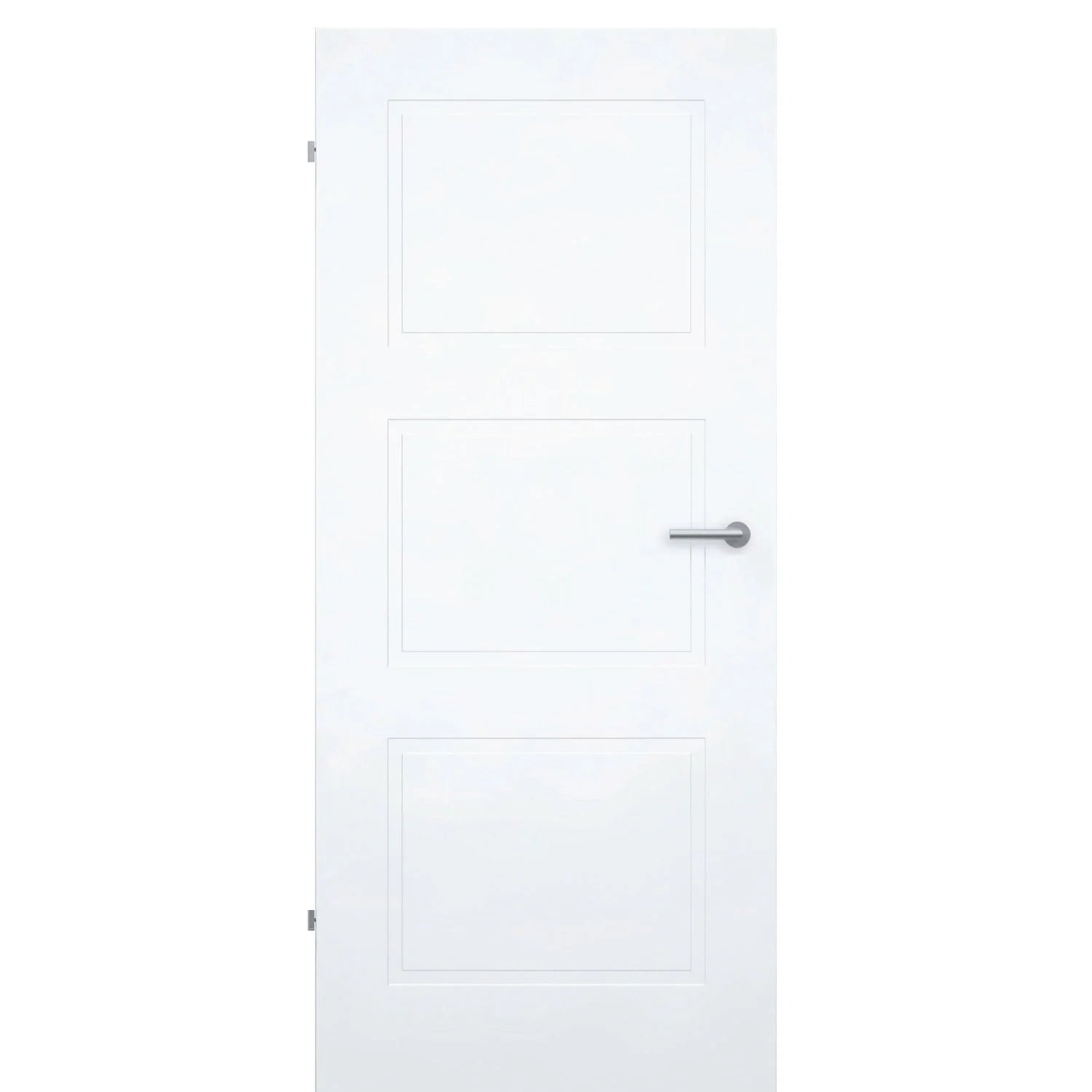 Zimmertür ohne Schlüssellochbohrung brillant-weiß Stiltür mit 3 Kassetten Designkante - Modell Stiltür M33