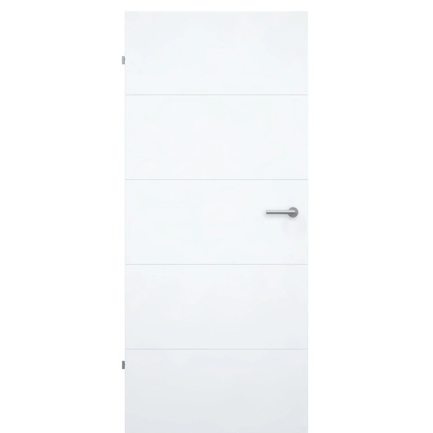 Zimmertür ohne Schlüssellochbohrung brillant-weiß modern mit 4 Rillen Designkante - Modell Designtür Q43